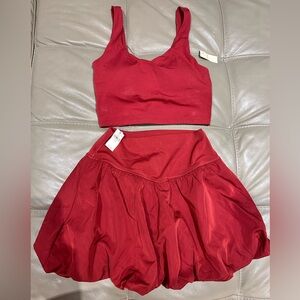 Brand New Offline Aerie Red Orange Two-Piece Crop Top and Skirt Set